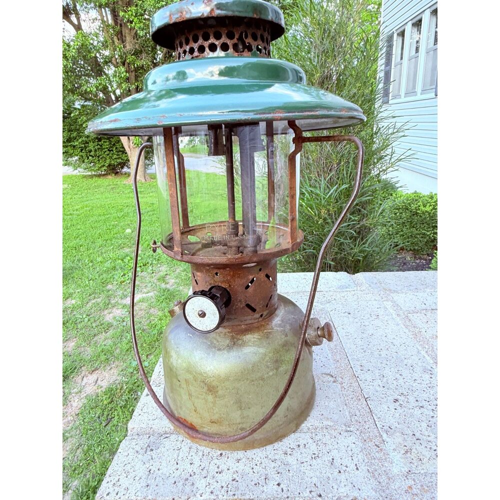 Vintage 1950s Coleman 200A Lantern Pyrex Globe Green Enamel Made in USA Rustic